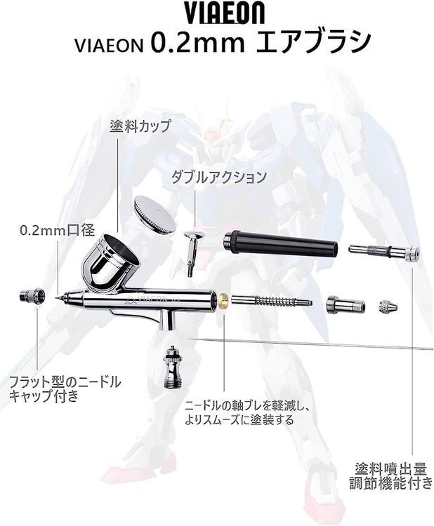 No. 4 - VIAEON エアブラシ ハンドピース エアーブラシ 0.2mm えあぶらし 塗装工具 極細 細吹き ノズル口径 スーパーファイン 銅製 プラモデル エアブラシ 塗料カップ付き - 2